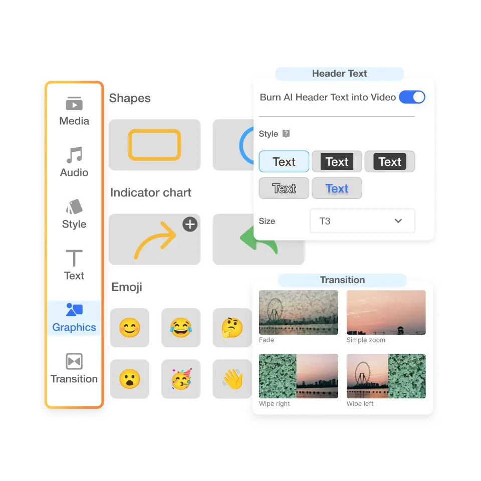Credit video creator automatically builds your video with clips, transitions, and music.